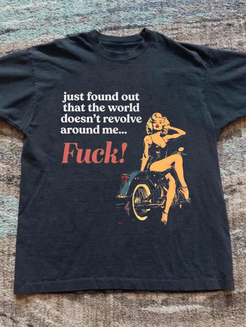 Gildan Black Graphic Tee with Retro Pin-Up and Motorcycle Art